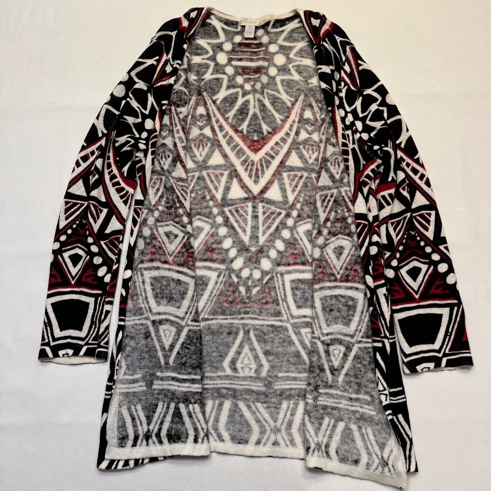 Chico's Geometric Tribal Print Open Front Linen Blend Cardigan Sweater Size L - Picture 5 of 7